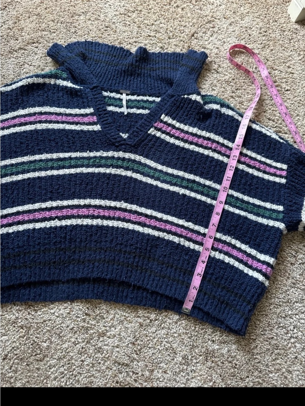 Free People Kennedy Striped Pullover Knit Sweater Navy Blue Pink Size Small - Picture 12 of 12